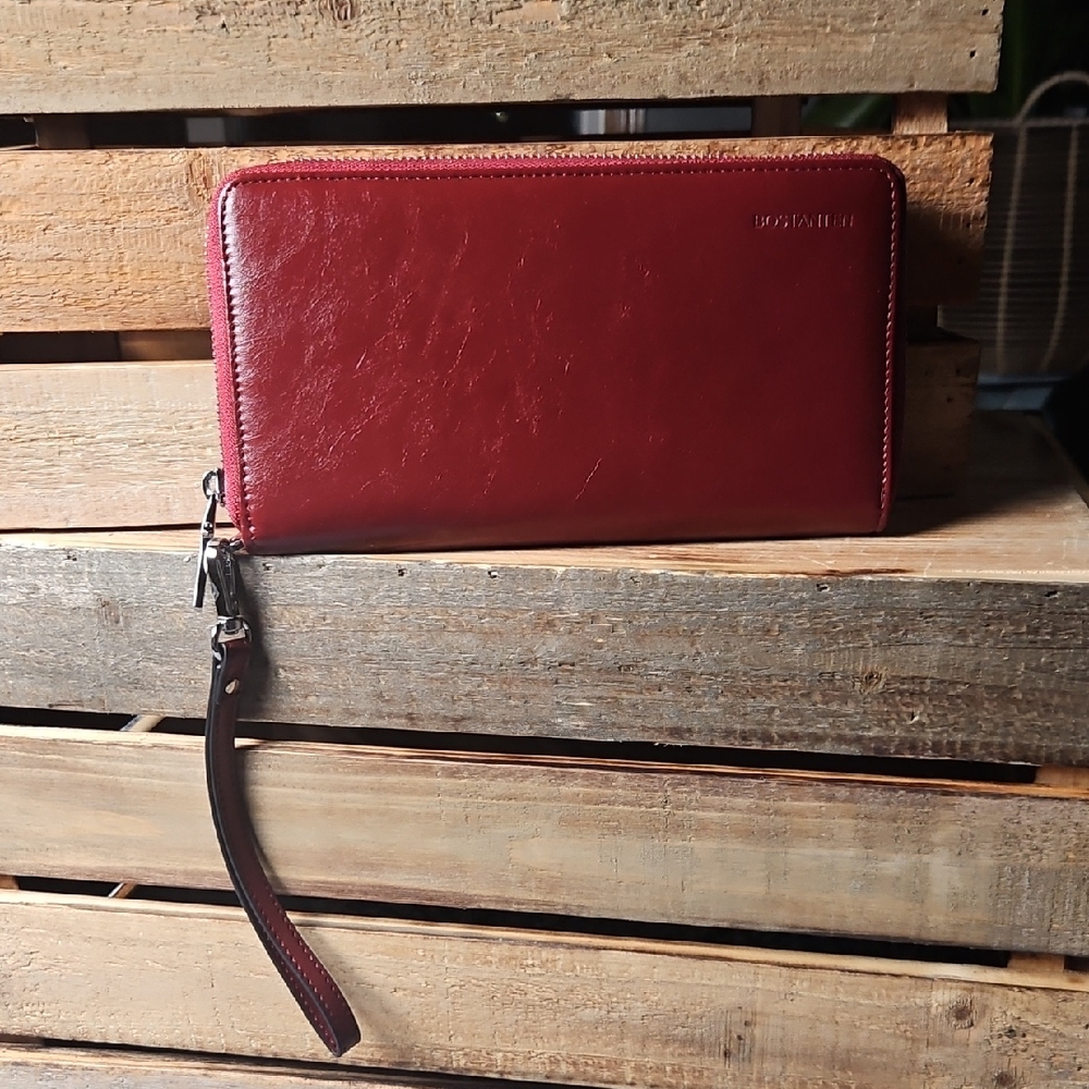 Bostonian Wristlet Checkbook Wallet, Dark Rose Redish